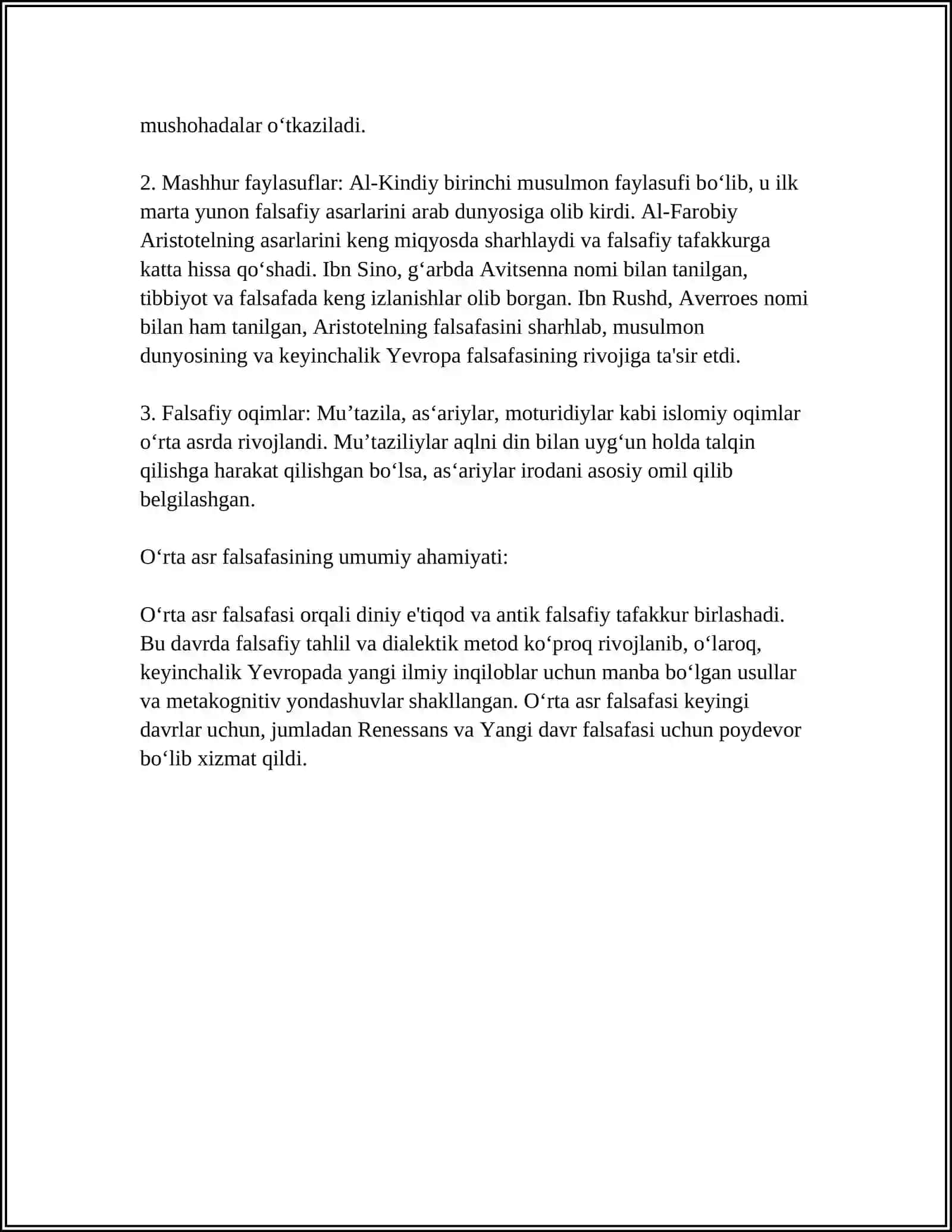 O'RTA ASR FALSAFASI HAQIDA ESSE TAYYORLASH 4