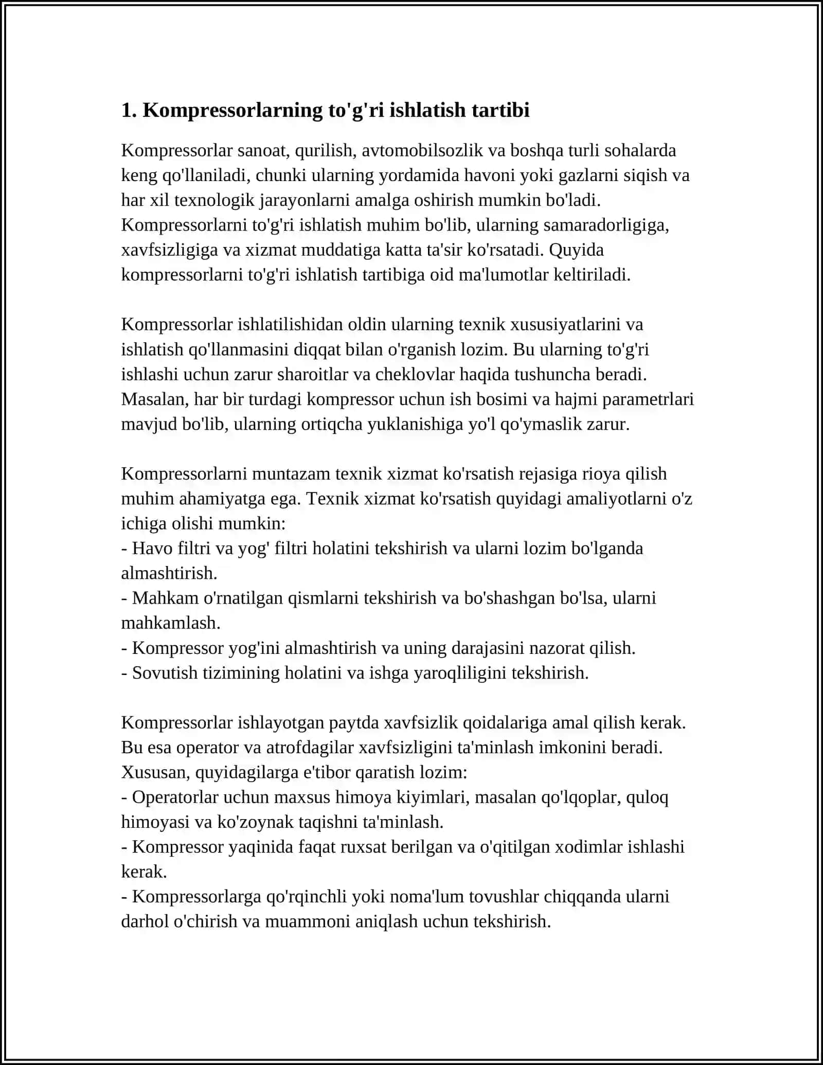 ISHLAB CHIQARISHDA KOMPRESSORLARDAN XAVFSIZ FOYDALANISH TALABLARI 4