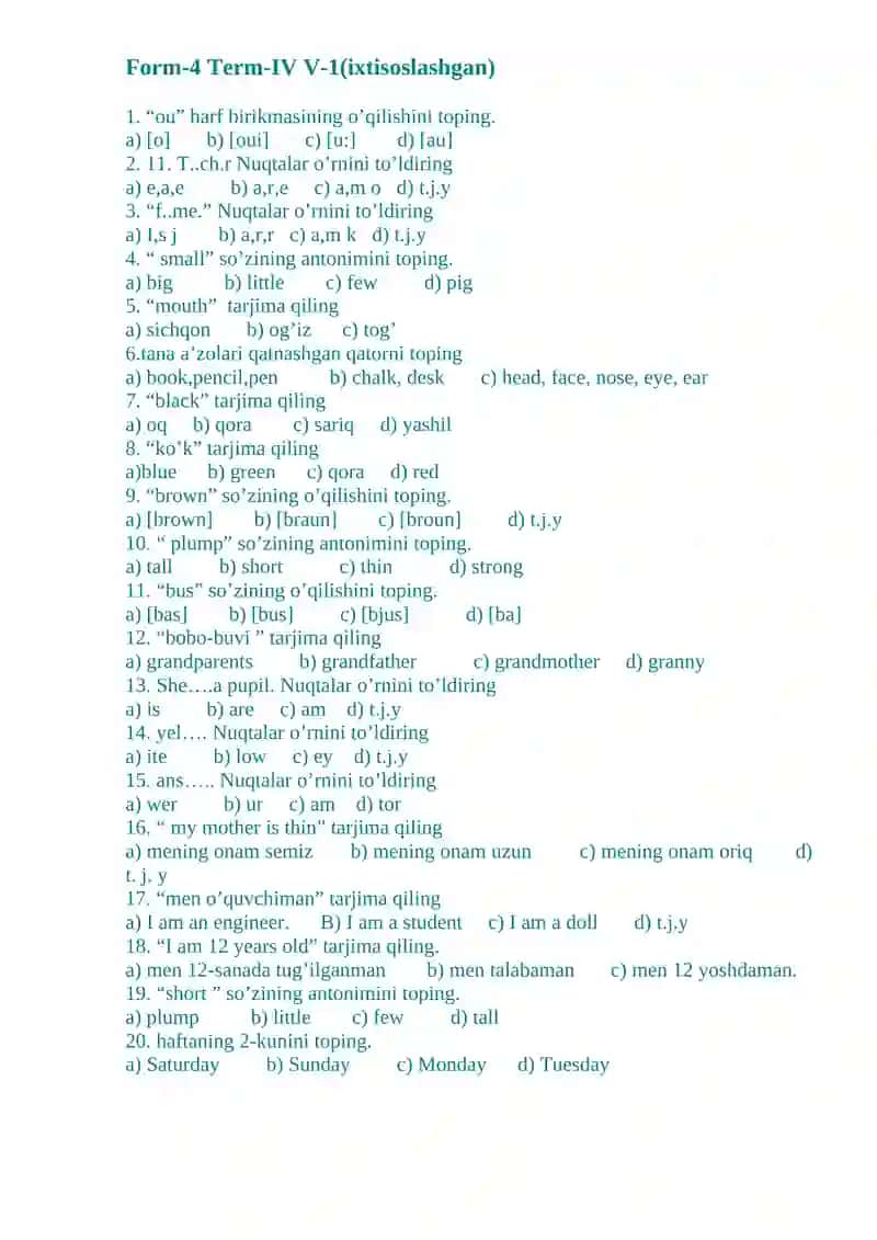 Form-4 Term-II V-1 (ixtisoslashgan) 4