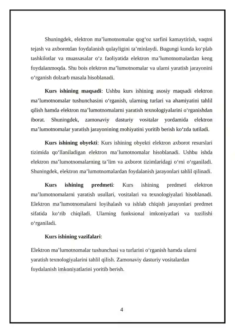 ELEKTRON MA’LUMOTNOMA VA ULARNI YARATISH 4