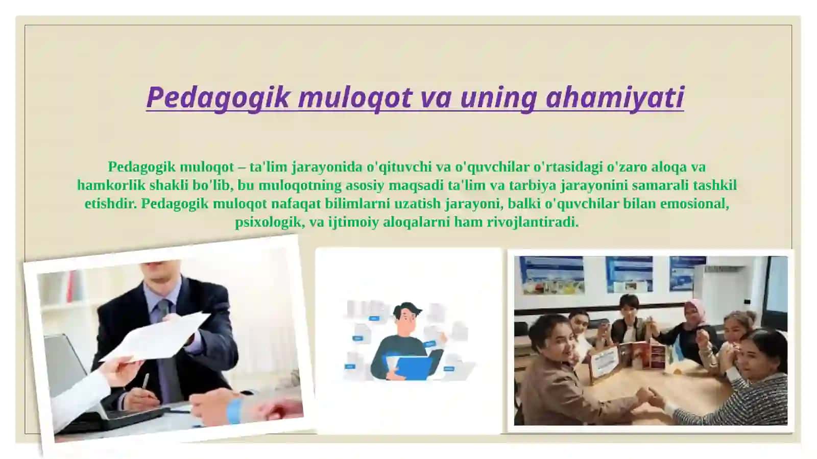 O'QITUVCHI KASBIY FAOLIYATIDA
MULOQOT MADANIYATI VA
PSIXOLOGIYASI. 4