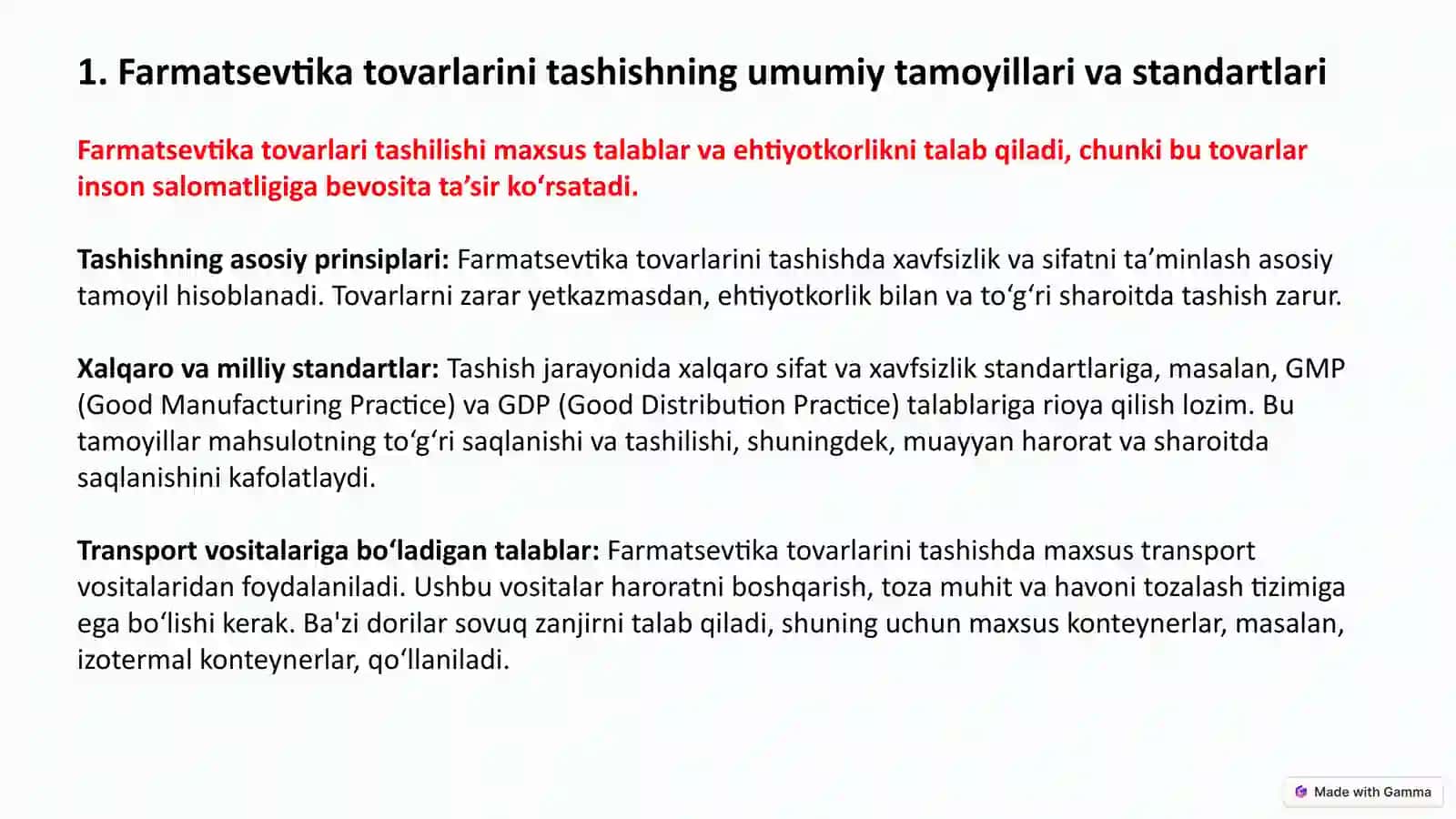 Farmatsevtika Tovarlarini Tashish, Joylash va Rasmiylashtirish Tartiblari 4