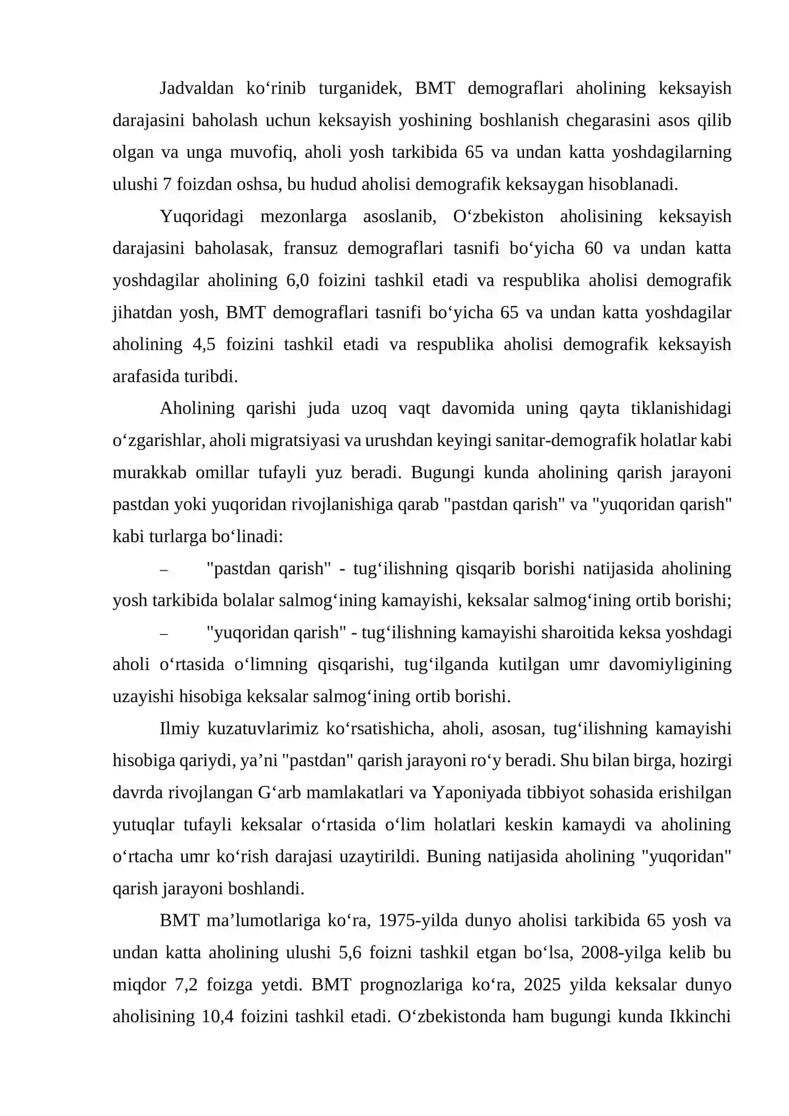 Dunyo aholisining qarishi muammolari va uning hududiy xususiyatlari 4