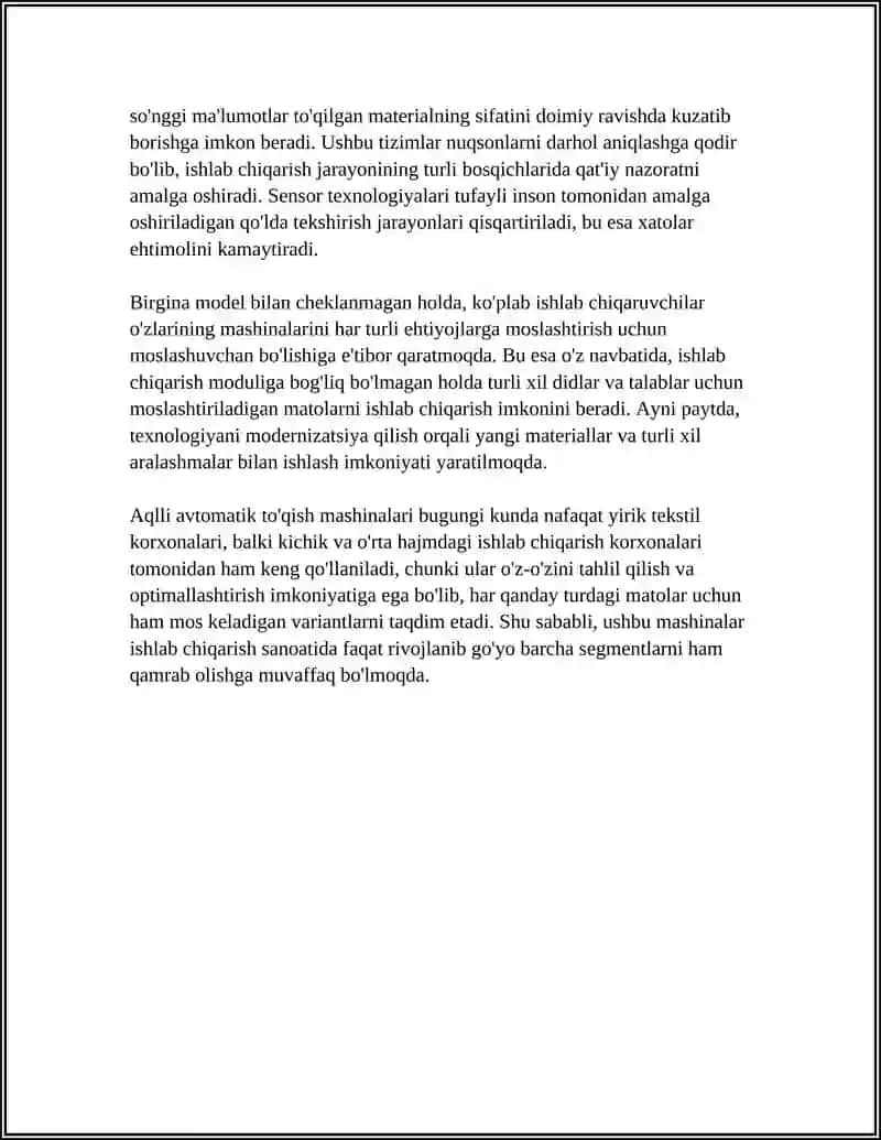 XORIJIY TO'QIMACHILIK KORXONALARIDA ZAMONAVIY AVTOMATLASHTIRILGAN JIHOZLAR 4