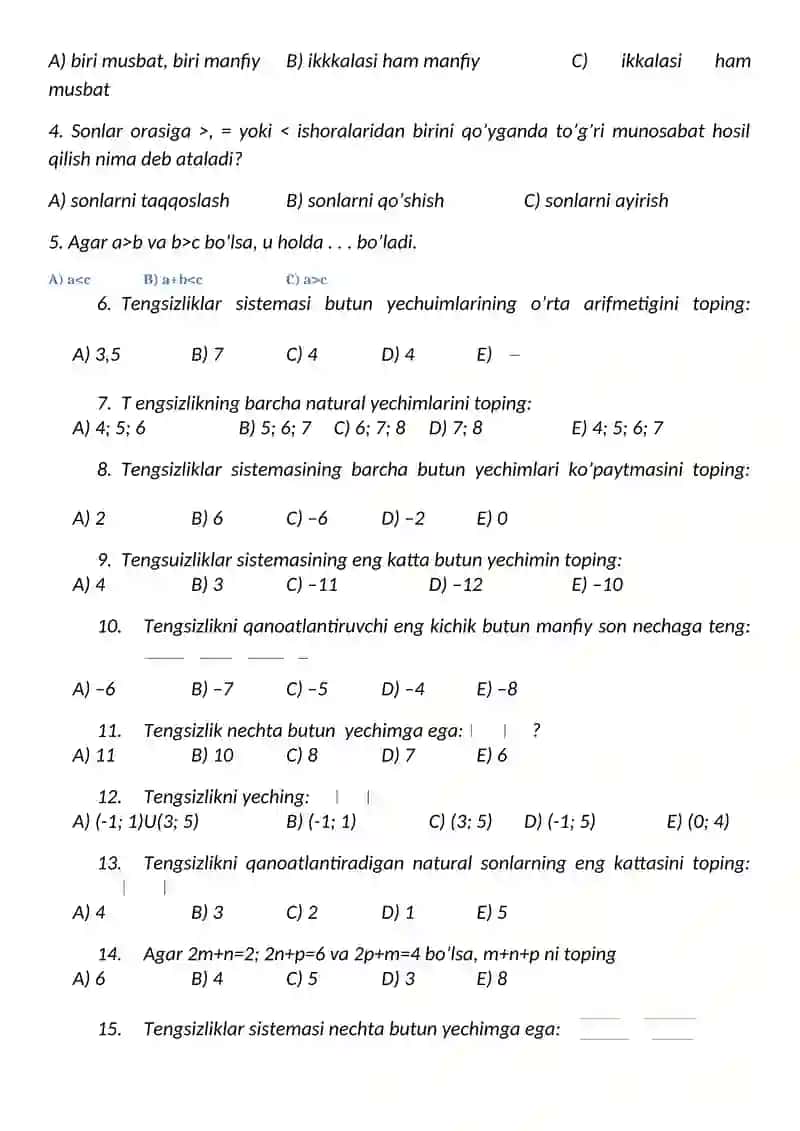 8- sinf Algebra I chorak 4