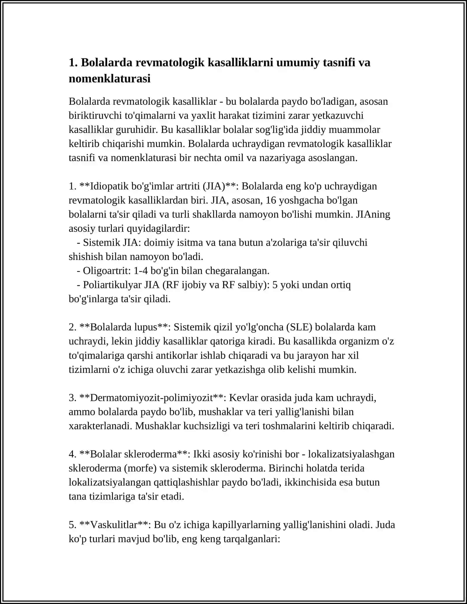 BOLALARDA REVMATOLOGIK KASALLIKLARNI TASNIFLASH VA TAHLIL QILISH 4