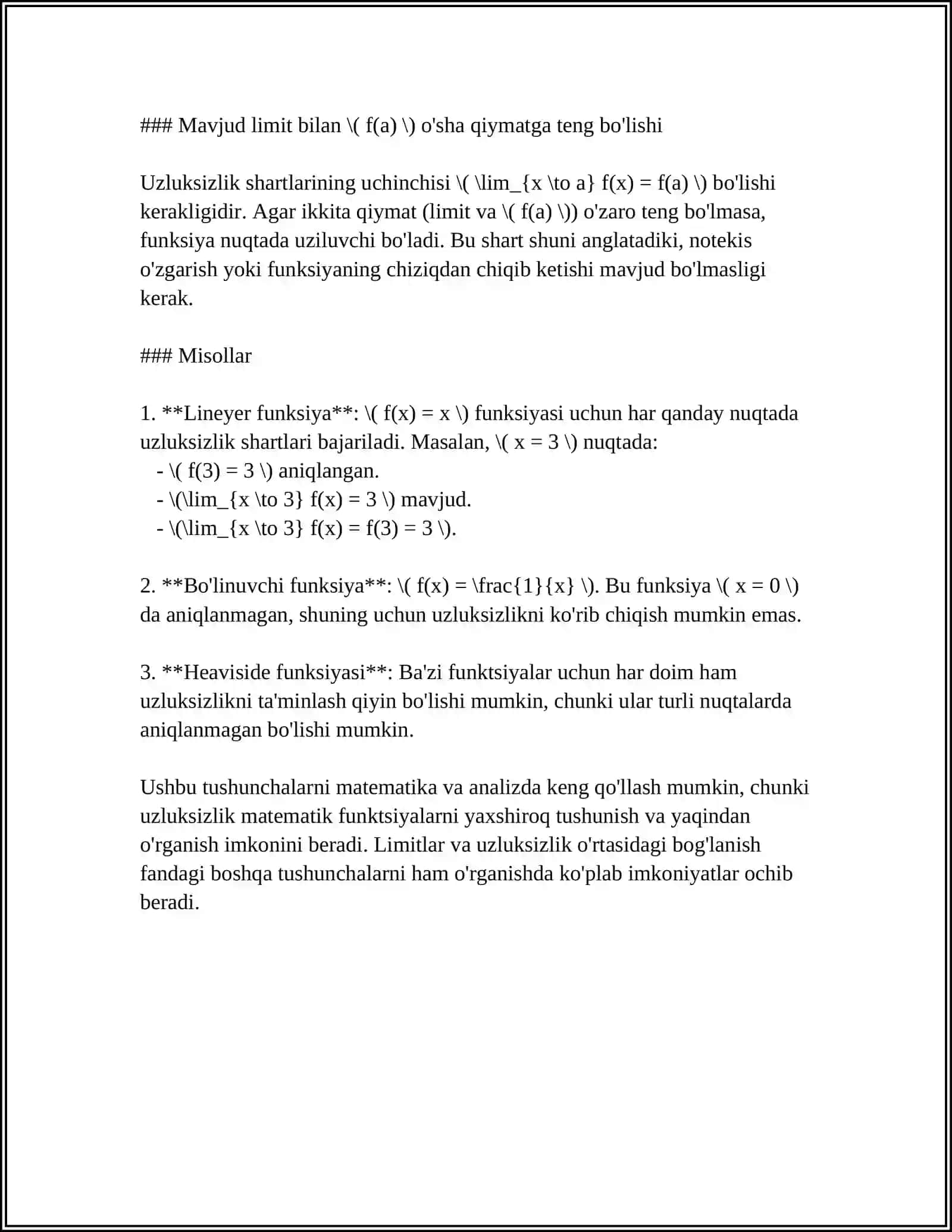 FUNKSIYANING UZLUKSIZLIK MODULI 4