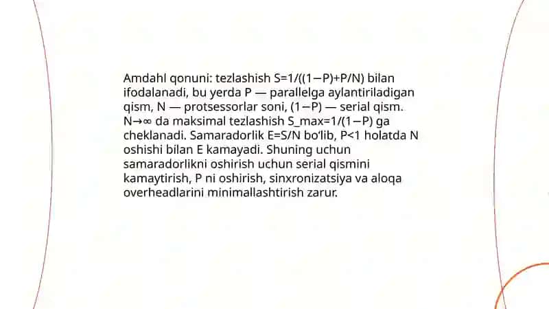 Paralel dastur samaradorligini oshirish uchun asosiy ko'rsatgichlar 4