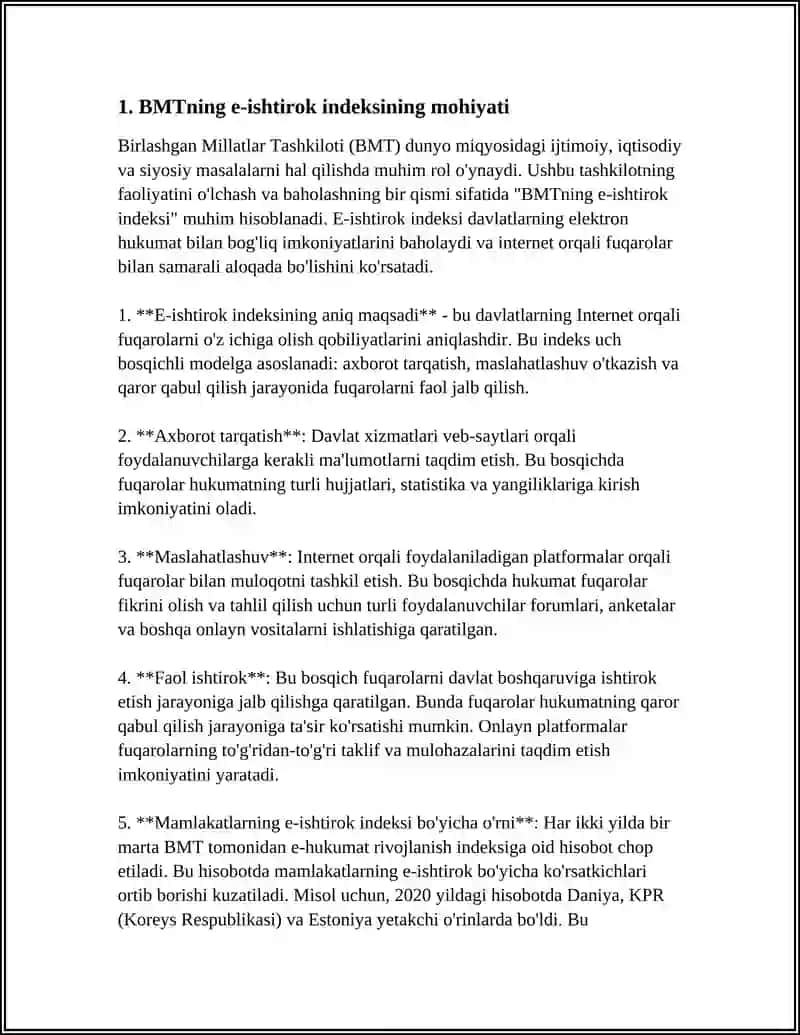 BMT NING AKTDAN FOYDALANISH SAMARADORLIGINI BAHOLAYDIGAN INDEKSI (E-PARTICIPATION INDEX)NING XUSUSIYATLARI 4