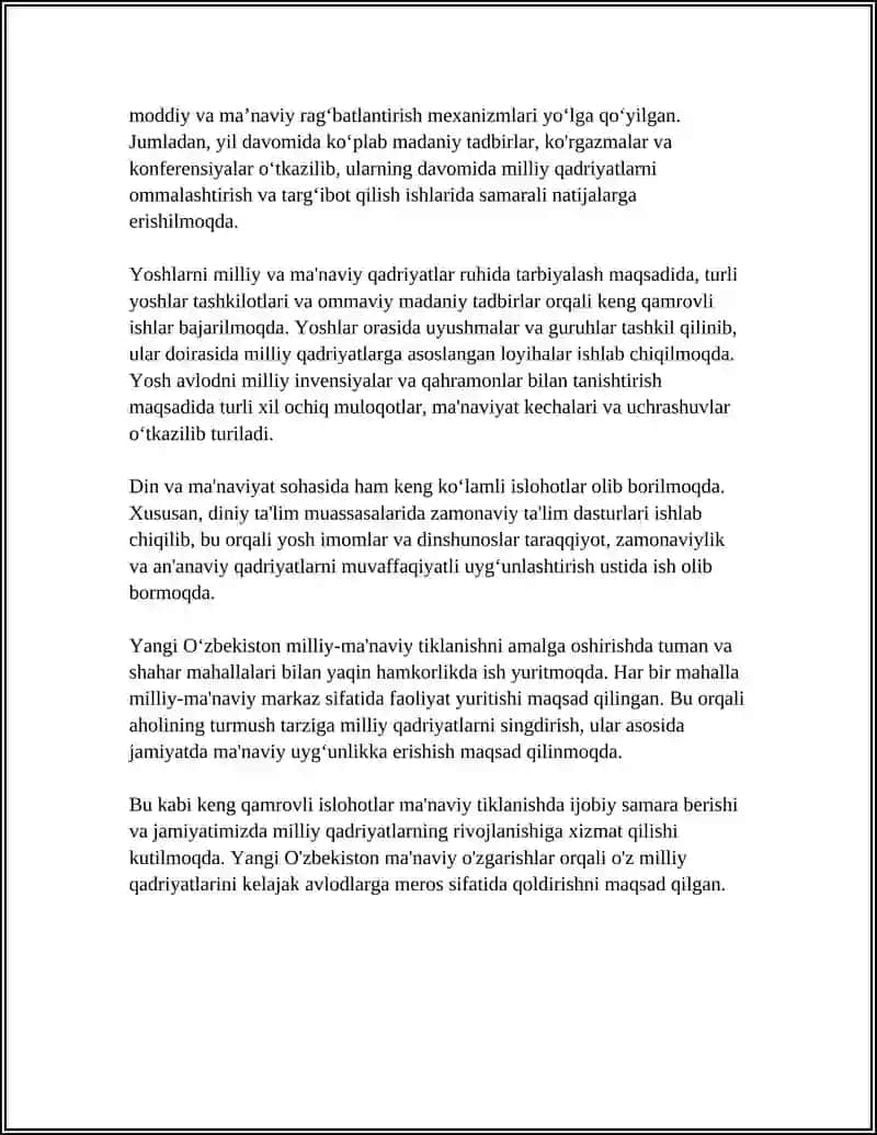 YANGI OʻZBEKISTONDA AMALGA OSHIRILAYOTGAN MANAVIY OʻZGARISHLAR 4