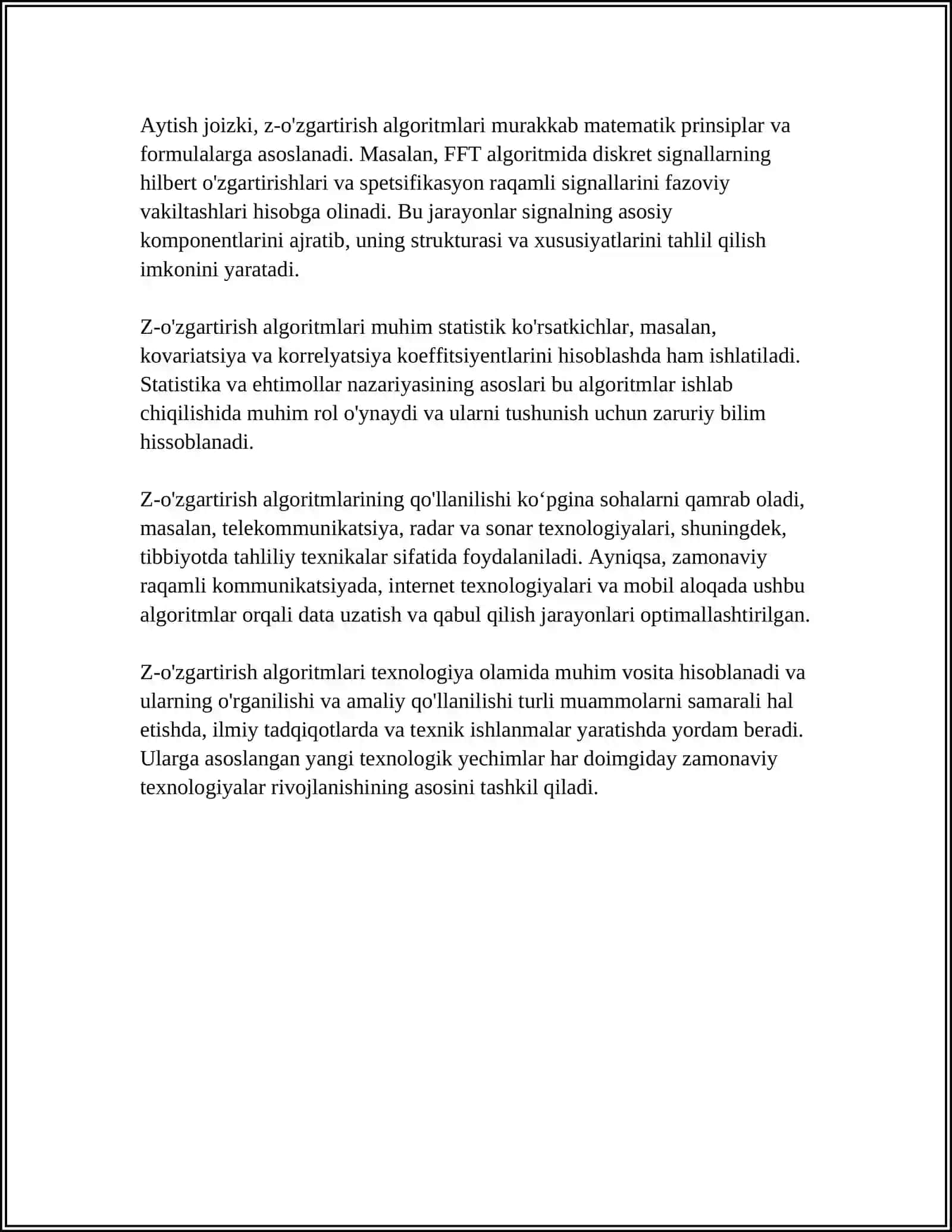 SIGNALLARGA ISHLOV BERISHDA Z-O’ZGARTIRISH ALGORITMI 4
