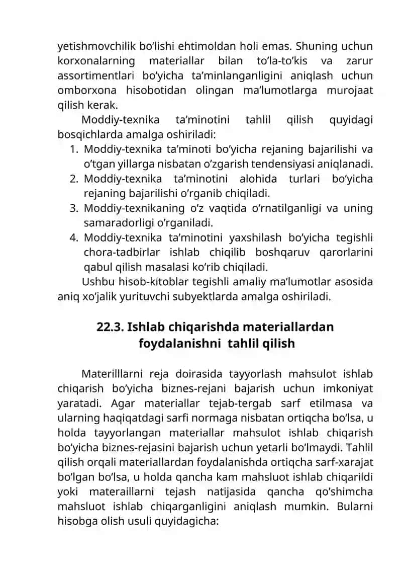 KORXONANING MODDIY RESURSLAR BILAN TA’MINLANGANLILIGI VA ULARDAN FAYDALANISH SAMARADORLIGINING TAHLILI 4