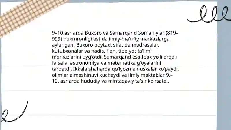 9-10asrlarda mamlakatimiz hududida ro‘y bergan madaniy uyg‘onish (Renessans) 4