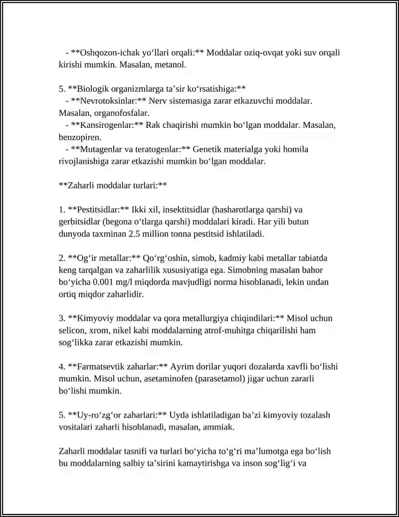Zaharli moddalar tasnifi va turlari 4
