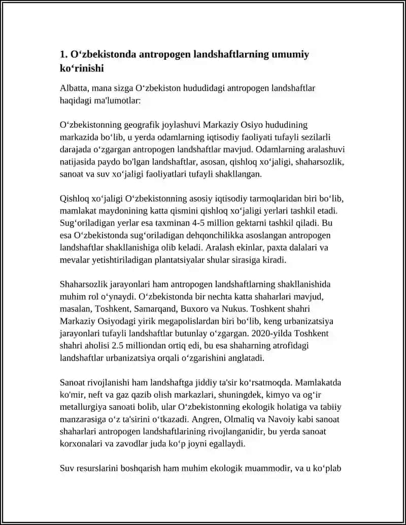 Oʻzbekistonda Antropogen Oʻzgaruvchan Landshaftlar va Ularda Tirik Organizmlar 4