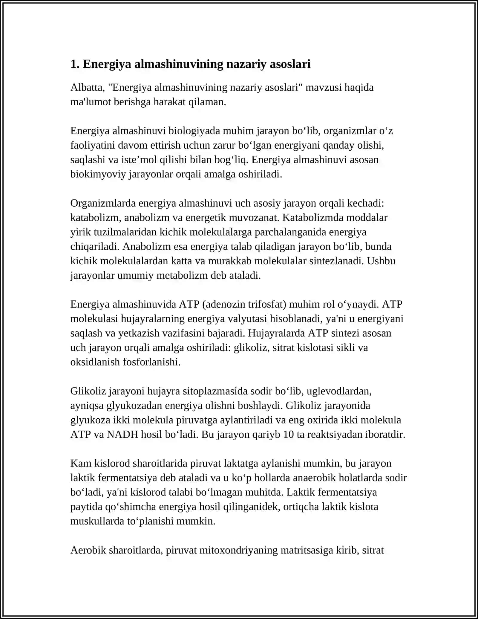 ENERGIYA ALMASHINUVINING BOSHQARILISHI. MITOXONDRIAL KASALLIKLAR.GIPOENERGETIK HOLATLAR 4