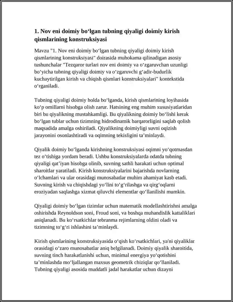TEZQAROR TURLARI NOV ENI DOIMIY VA OZGARUCHAN UZUNLIGI BOYICHA TUBNING QIYALIGI DOIMIY VA OZGARUVCHAN G'ADIR-BUDURLIKGI KUCHAYTIRILGAN KIIRSH VA CHIIQCH QISMLARI KONSTRUKSIYASIYALARI 4
