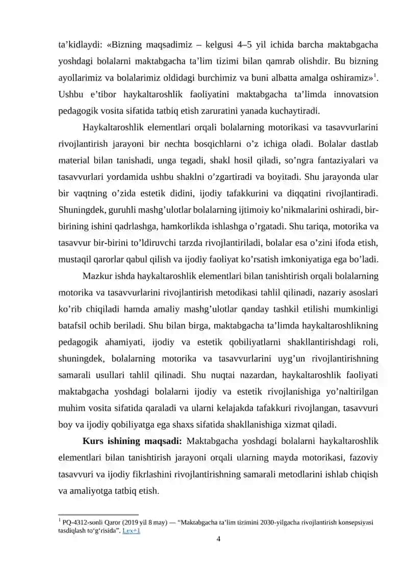 Haykaltaroshlik elementlari bilan tanishtirish bolalarning motorika va tasavvurlarini rivojlantirish 4
