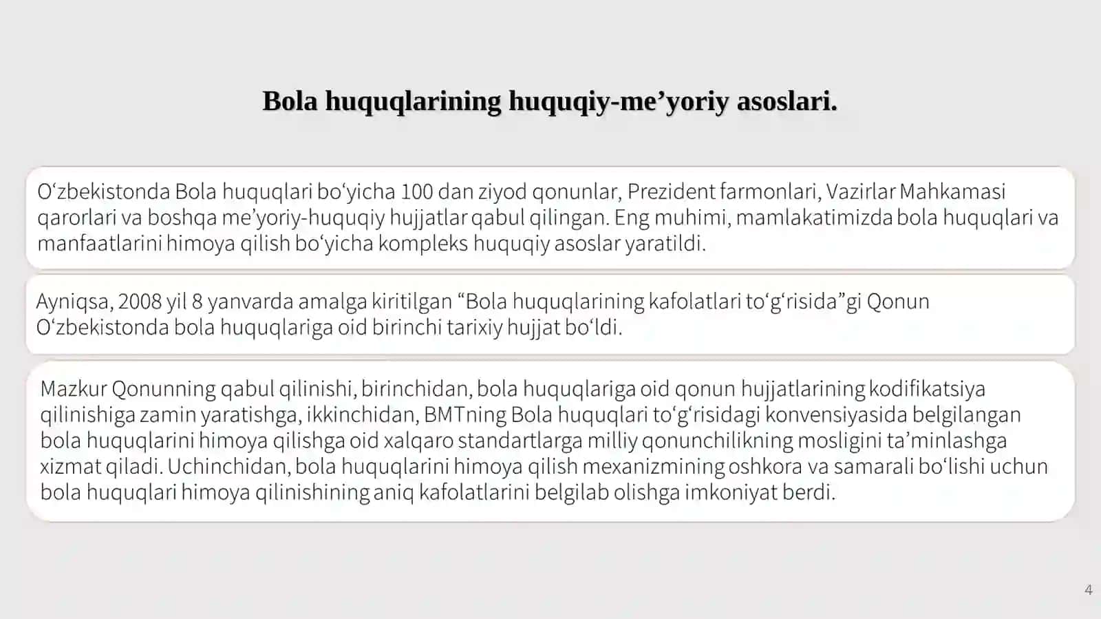 Bola huquqlari kafolatlarining xalqaro va milliy huquqiy asoslari 4