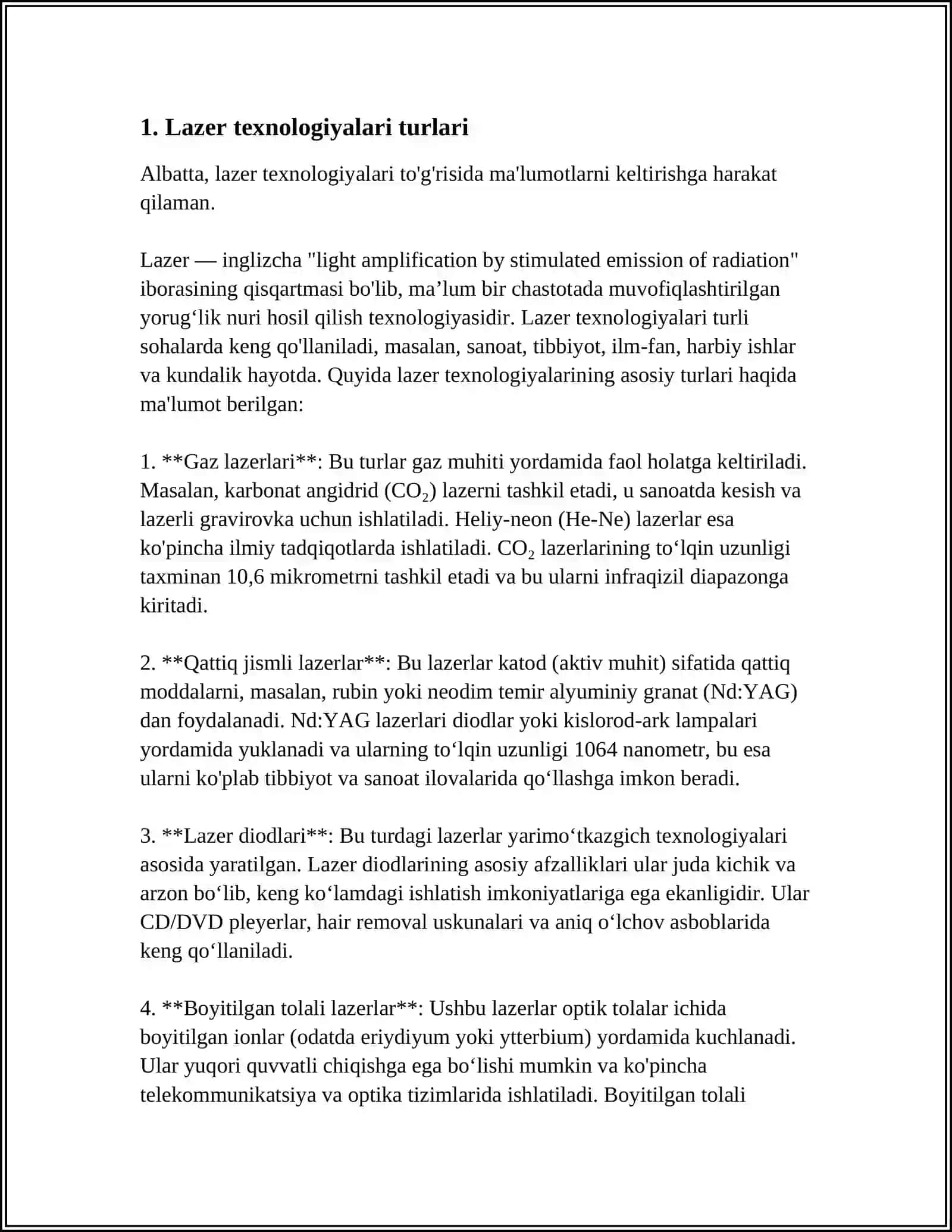 LAZER TEXNOLOGIYALARI VA ULARNING TIBBIYOTDA QO'LLANILISHI 4