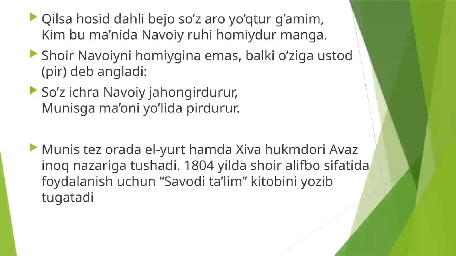 Alifbemanzumalar. Sher Muhammad Xorazmiy Munis 'Savodita'lim' manzumasi 4