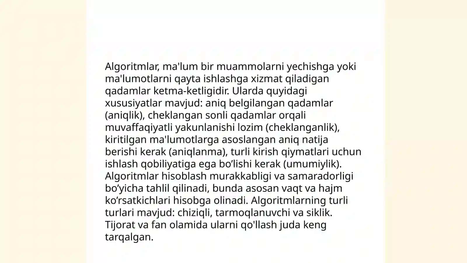 Algoritmlash xossalari va algoritm turlari 4