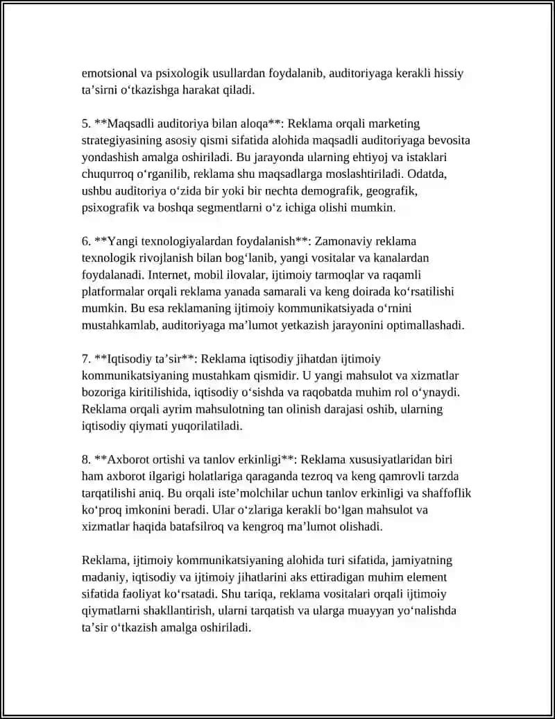 REKLAMA-IJTIMOIY KOMMUNIKATSIYANING ALOHIDA TURI SIFATIDA. REKLAMA TILI³ 4