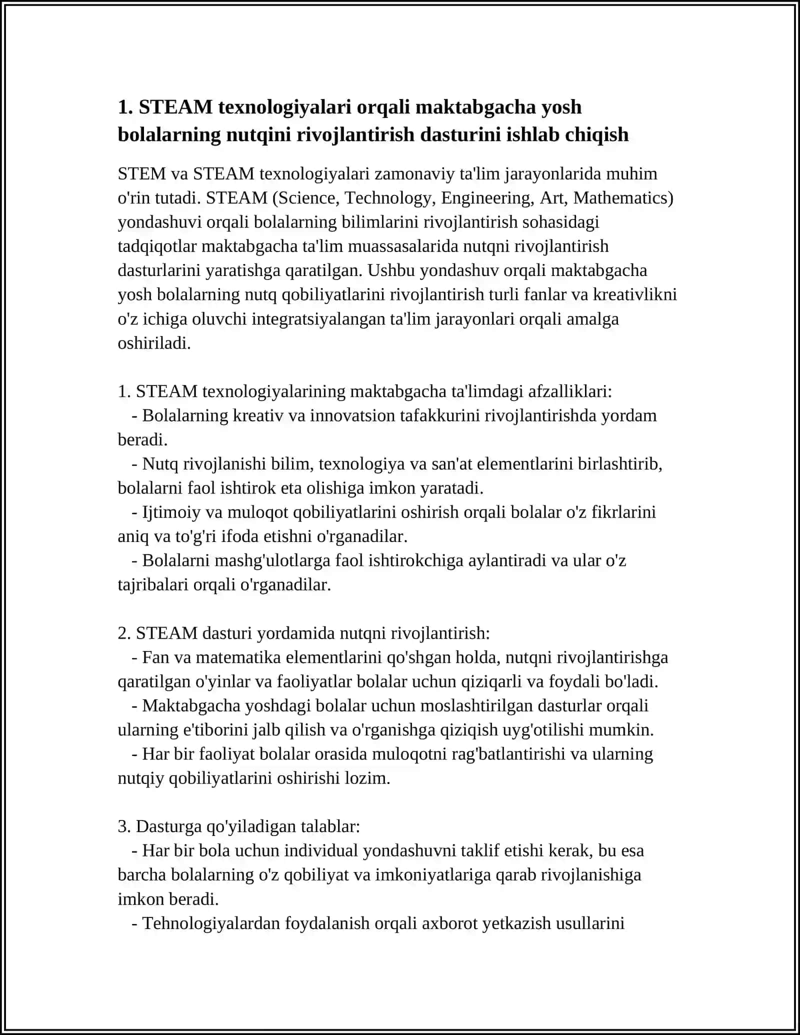 MAKTABGACHA YOSHDAGI BOLALARNI STEAM TEXNOLOGIYASI ASOSIDA NUTQINI RIVOJLANTIRISH 4