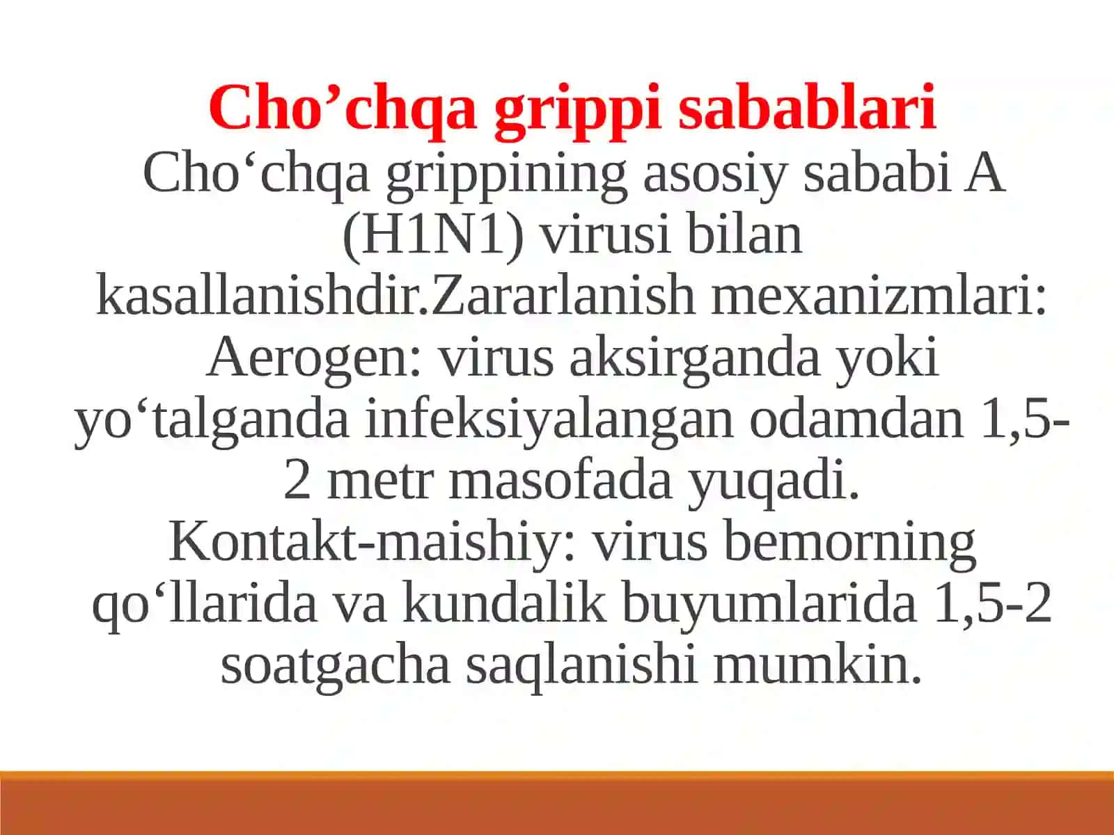 Cho’chqa grippi va uning xozirgi kundagi Taqdimot tibbiyot muammolari 4