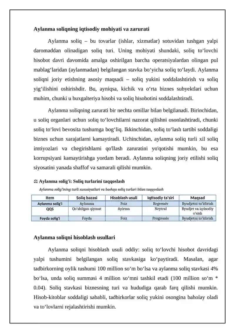 Aylanma soliqning mohiyati va hisoblash usullari 4