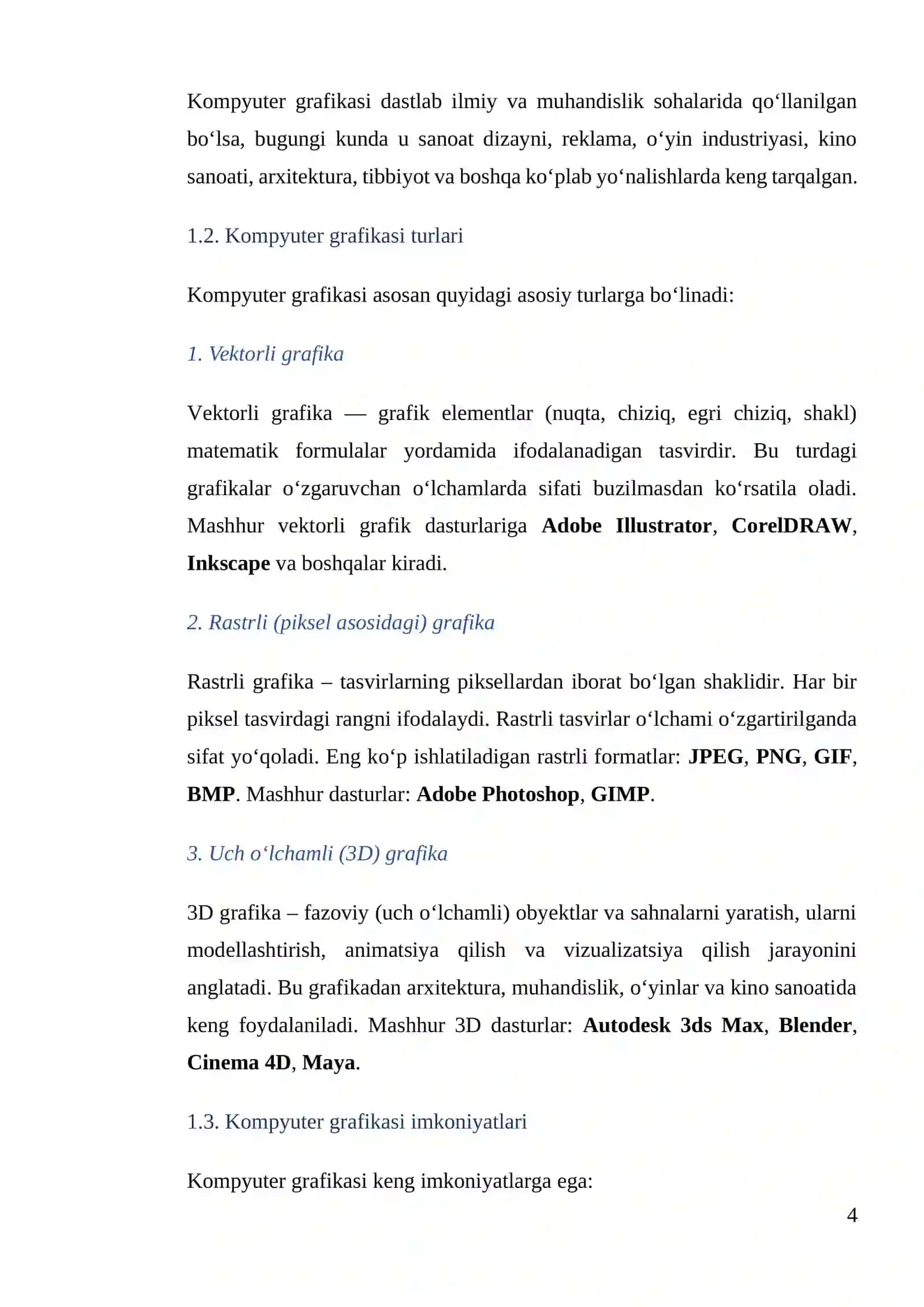 Kompyuter grafikasi, turlari va imkoniyatlari 4