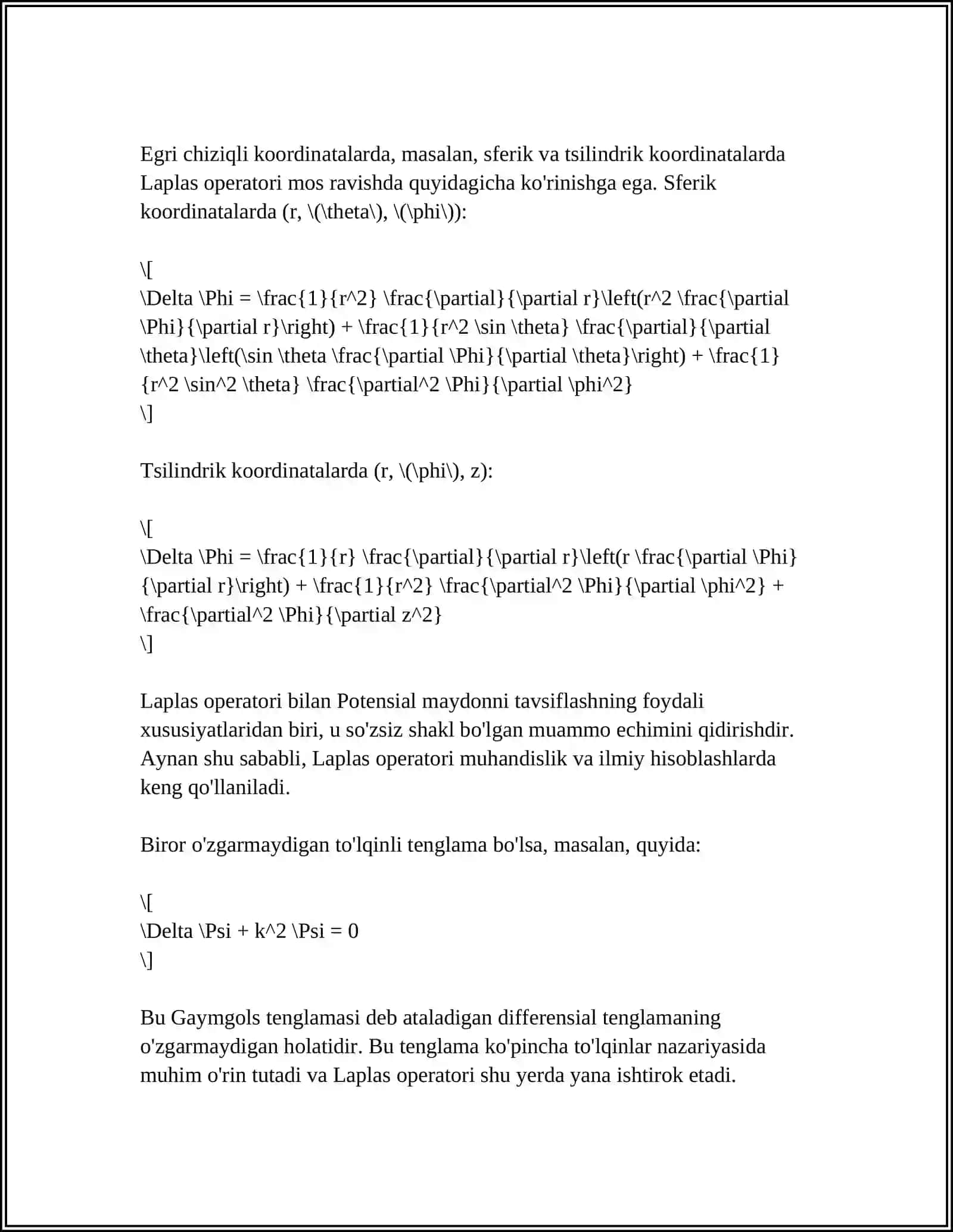 Laplasning ikkinchi tenglamasiga kirish 4