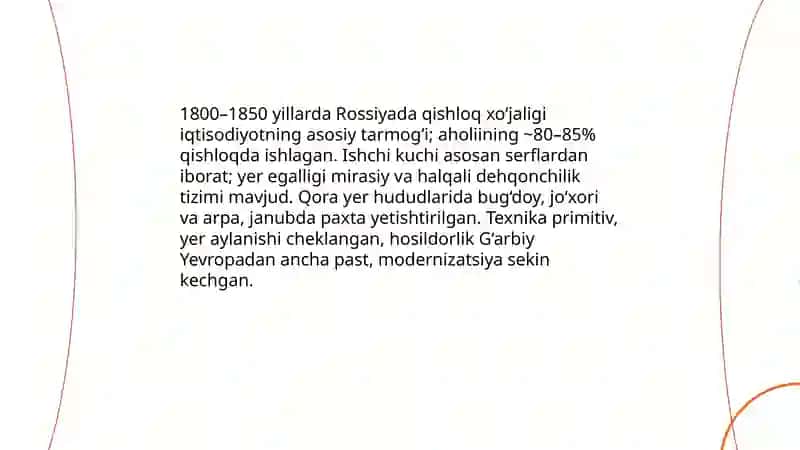 XIX asrning birinchi yarmida Rossiyaning iqtisodiy rivojlanishi 4