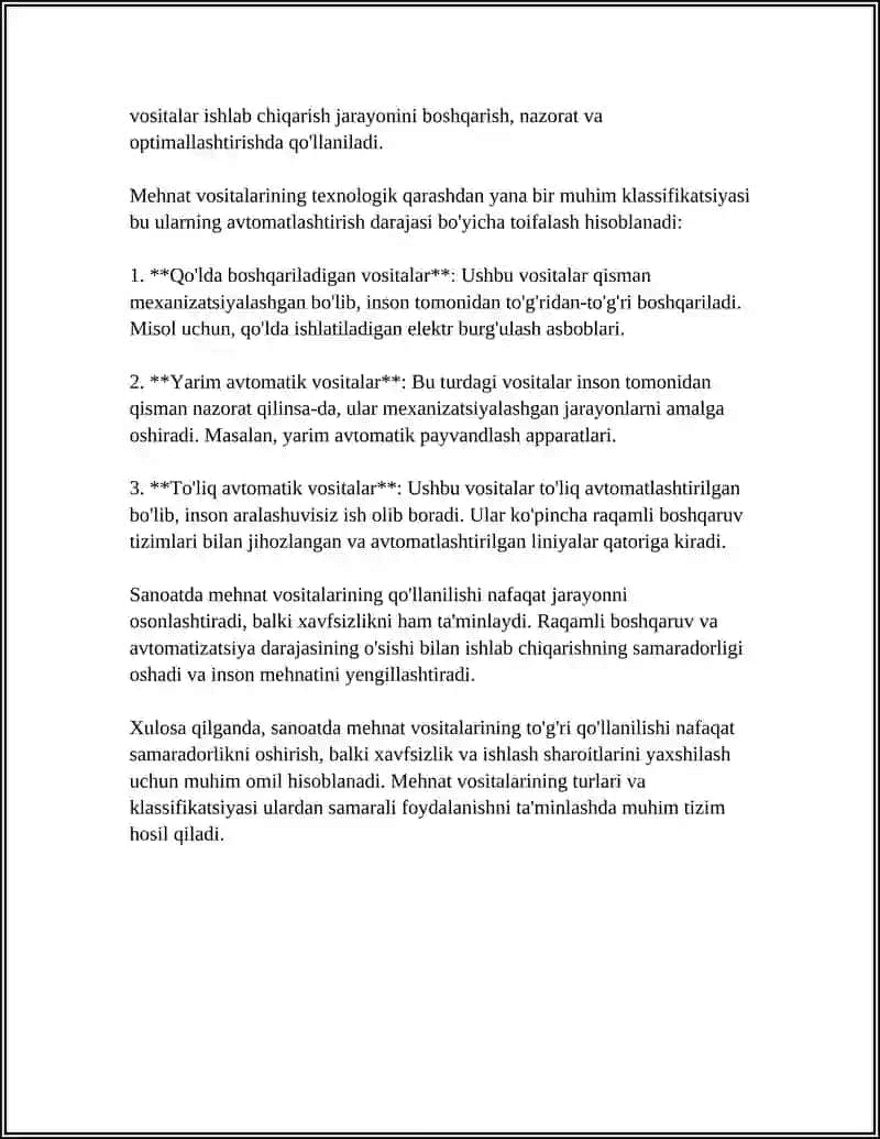 SANOATDA MEHNAT VOSITALARI VA ULARNING IQTISODIY TAHLILI 4