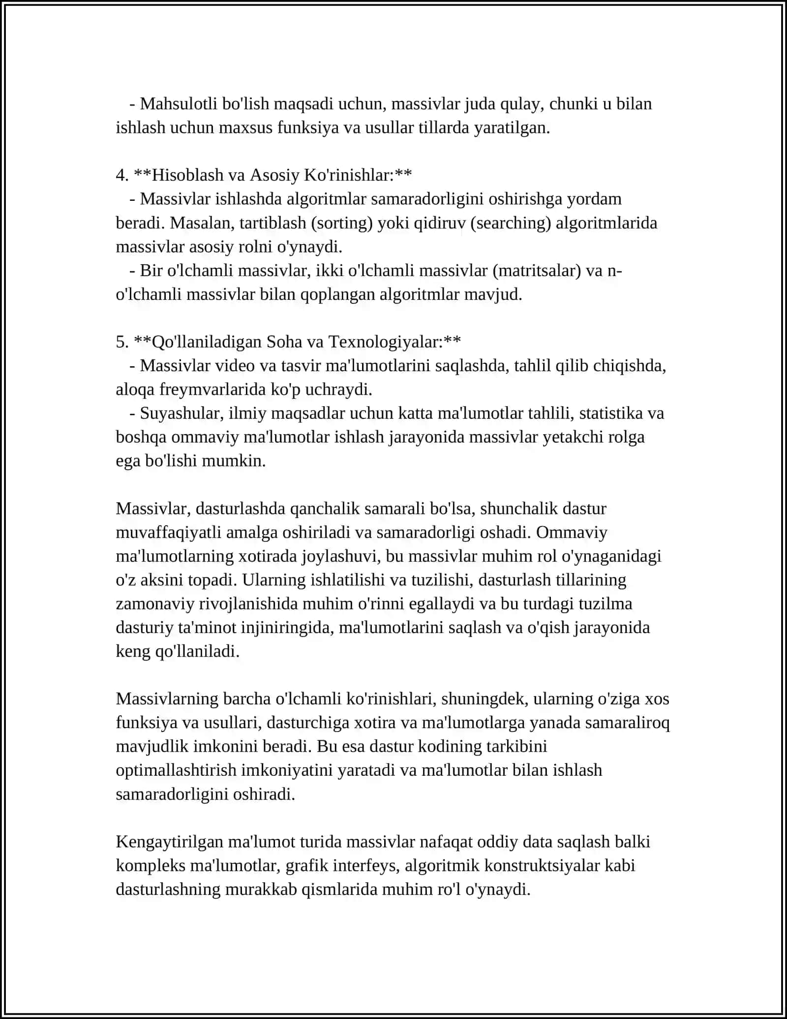 MASSIVLAR VA MATRITSALARNI TASHKIL ETISH 4