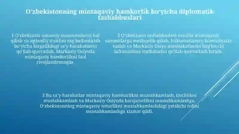 O'zbekistonning Markaziy Osiyoda Tinchlik Va Barqarorlikni Ta’minlashdagi O‘rni 4