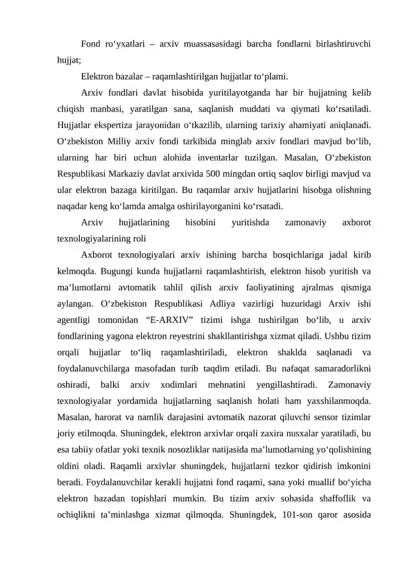 Arxivda arxiv hujjatlarining hisobini tashkil etish 4