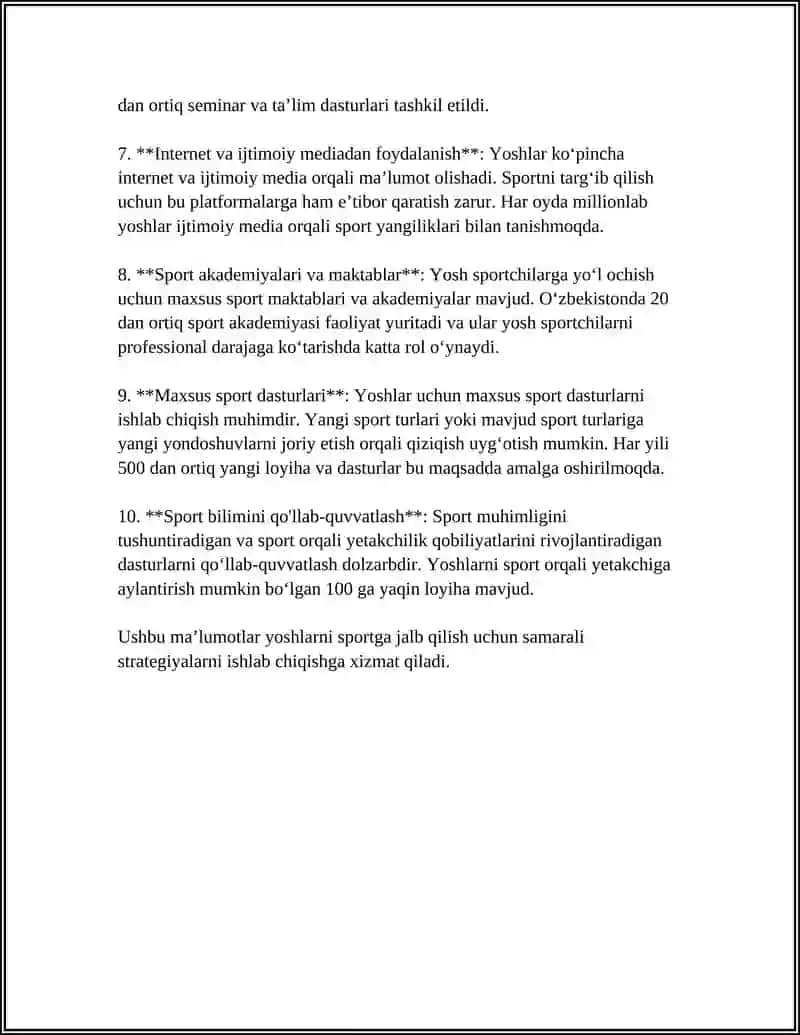 TALABALAR O'RTASIDA OMMAVIY SPORT ISHLARINI TASHKIL ETISH USLUBLARINI ISHLAB CHIQISH VA JORIY ETISH 4