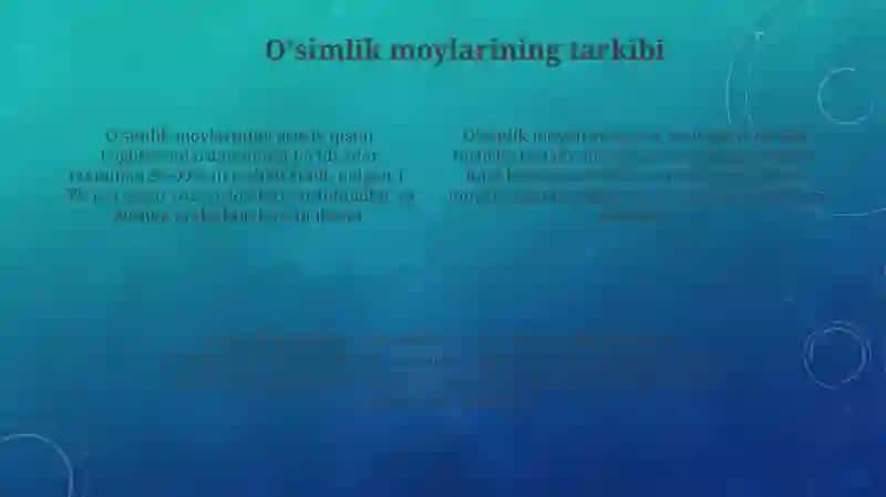 O'simlik moylari,olinishi,tarkibi,tozalash usullari,fizik xossalari va singlanishi 4