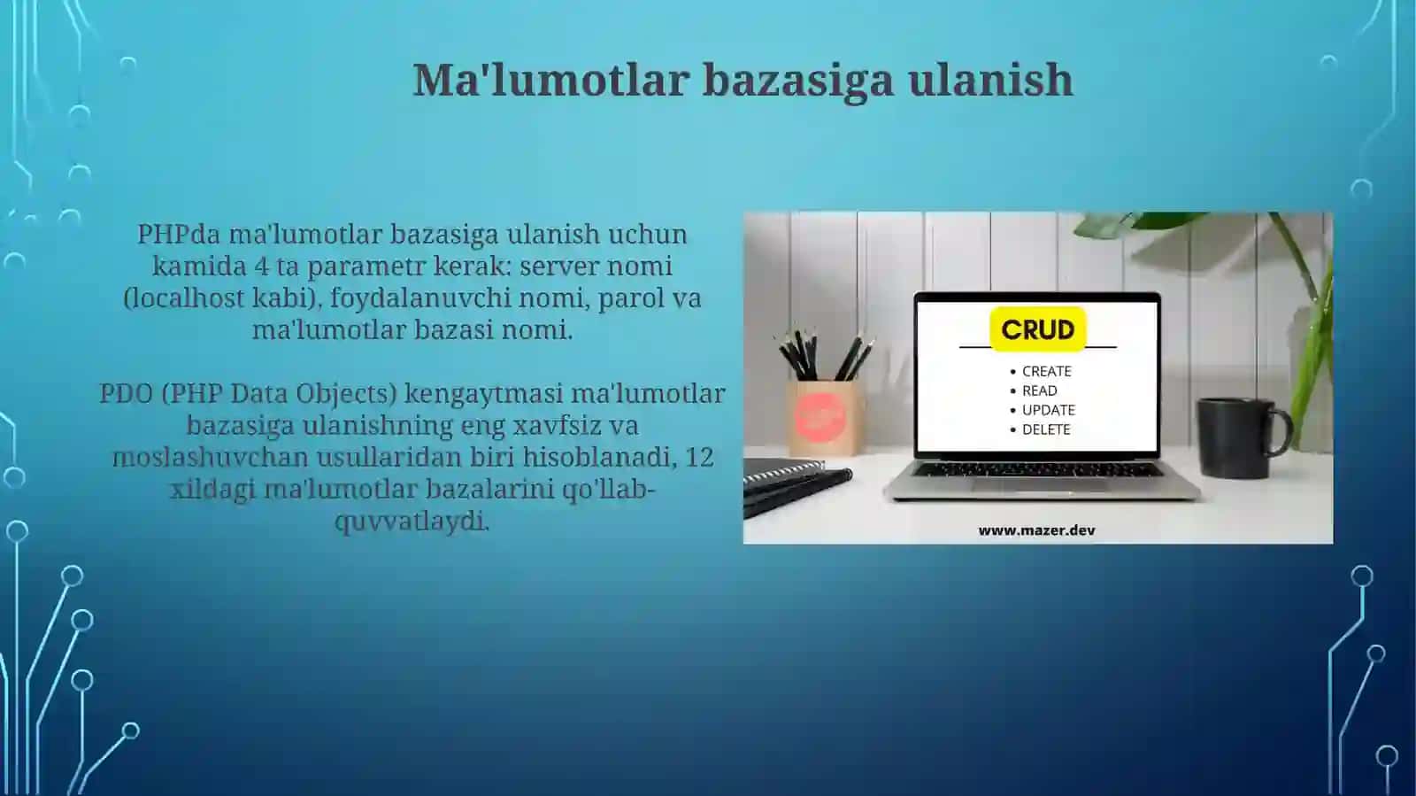PHPdama'lumotlarbazasibilanishlash(CPUD)amallari 4