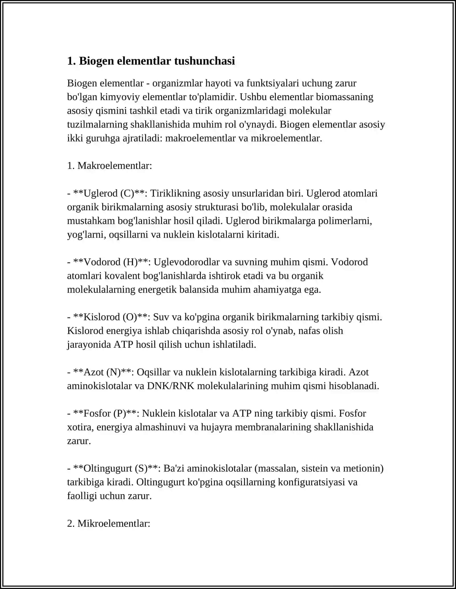 BIOGEN ELEMENTLAR HAQIDA TUSHUNCHA BIOGEN ELEMENTLARNING ORGANIZMDAGI AHAMIYATI (NATRIY, KALIY, KALSIY, MAGNIY) 4