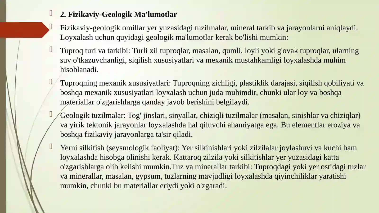 Loyxalash uchun iqlimiy va fizikaviy geologik malumotlar 4