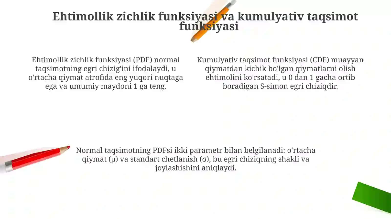 Normal taqsimotning matematik formulalari va uning xususiyatlari 4