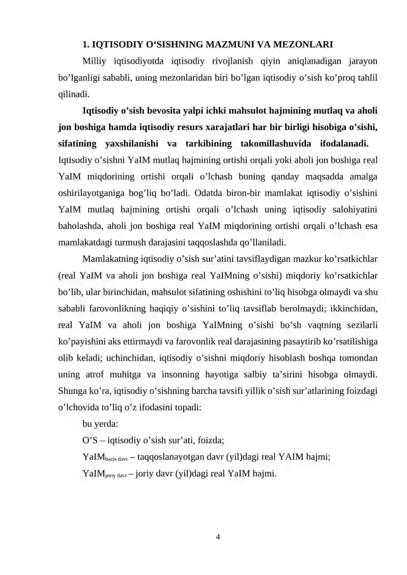 Iqtisodiy o'sishning mazmuni mezonlari va ko'rsatkichlari 4