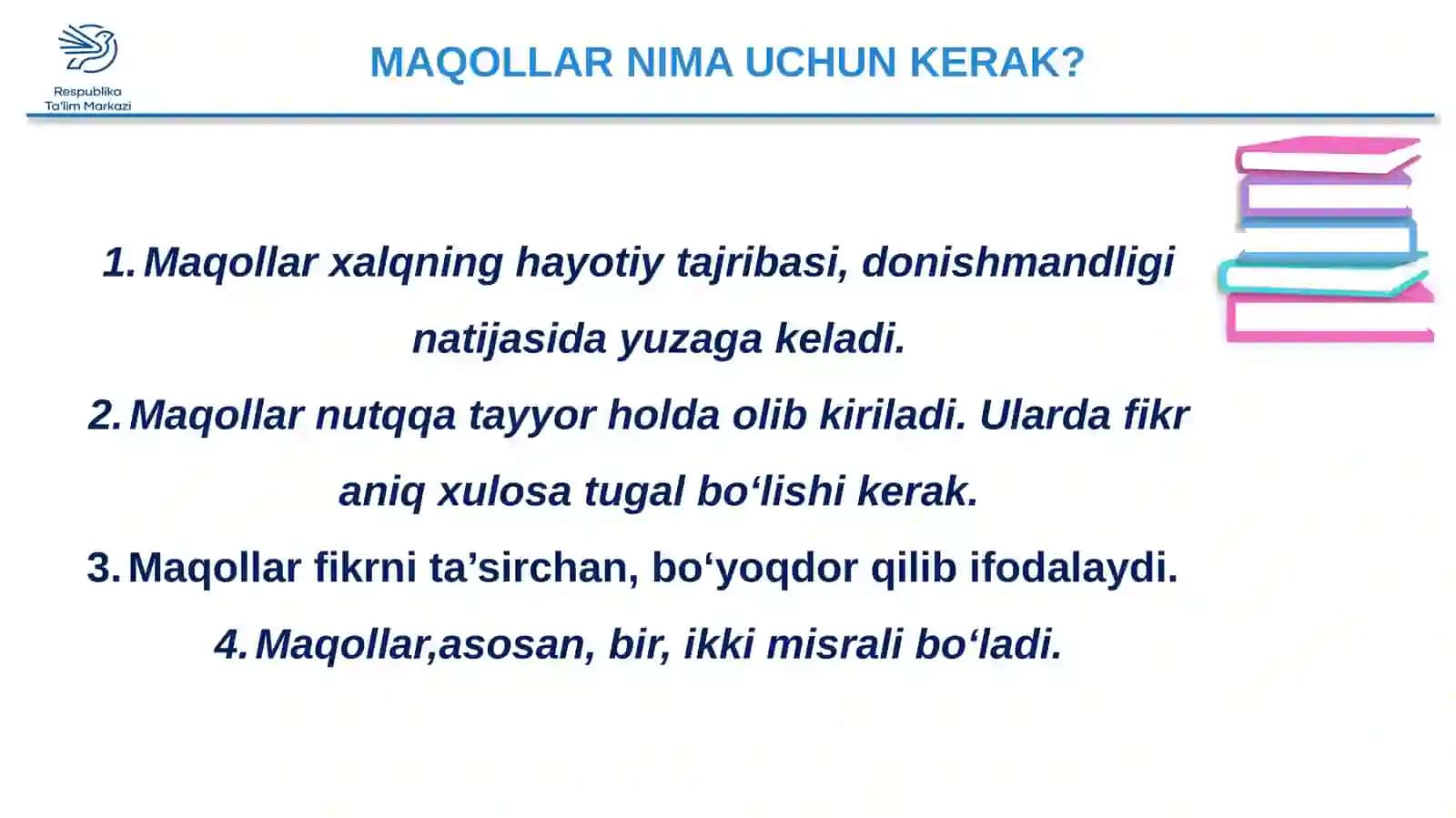5-sinf Ona tili fanidan Maqollar mavzusida dars ishlanma 4