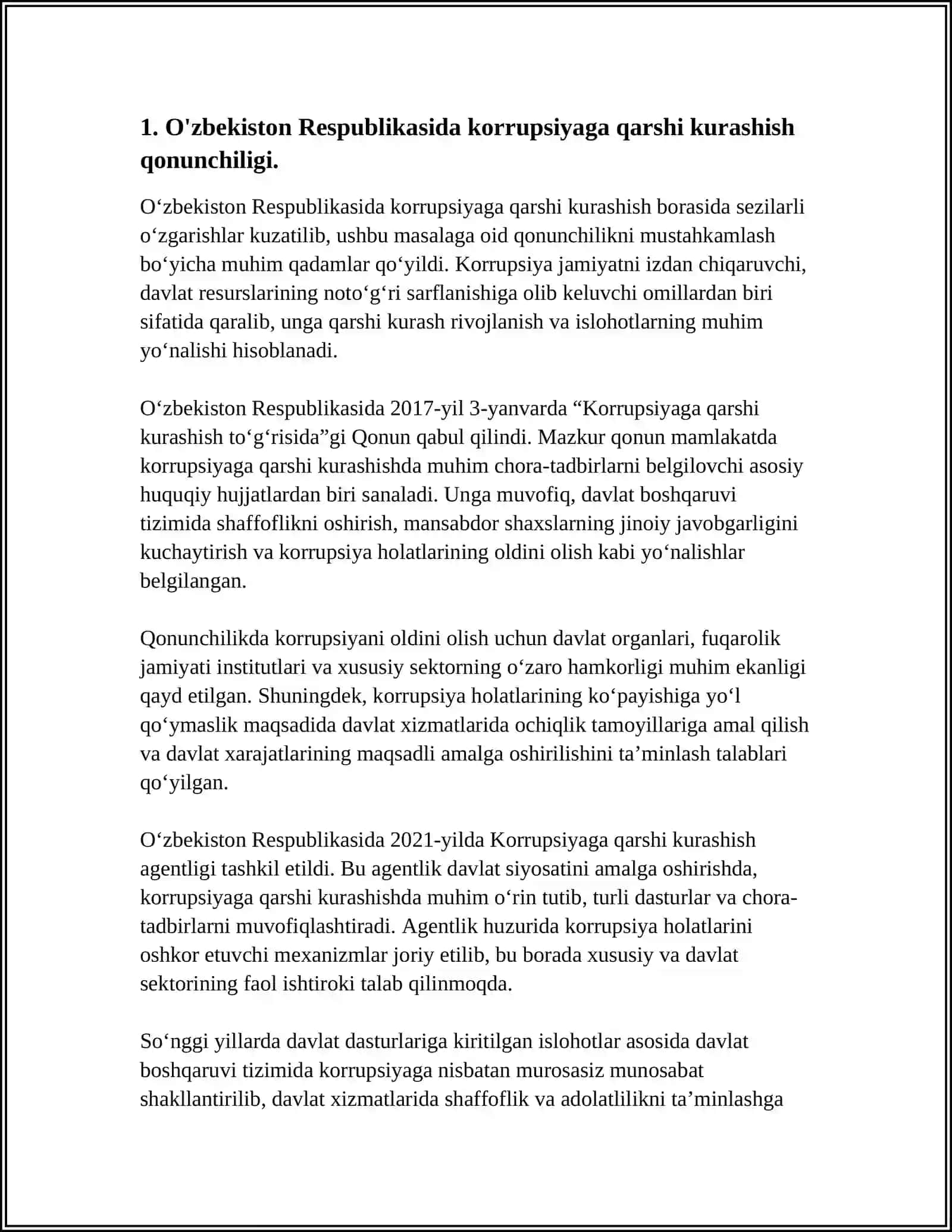 O'ZBEKISTON RESPUBLIKASI,, KORRUPSIYAGA QARSHI KURASHISH TO'G'RISIDA'' GI QONUNNING MAZMUN-MOHIYATI 4