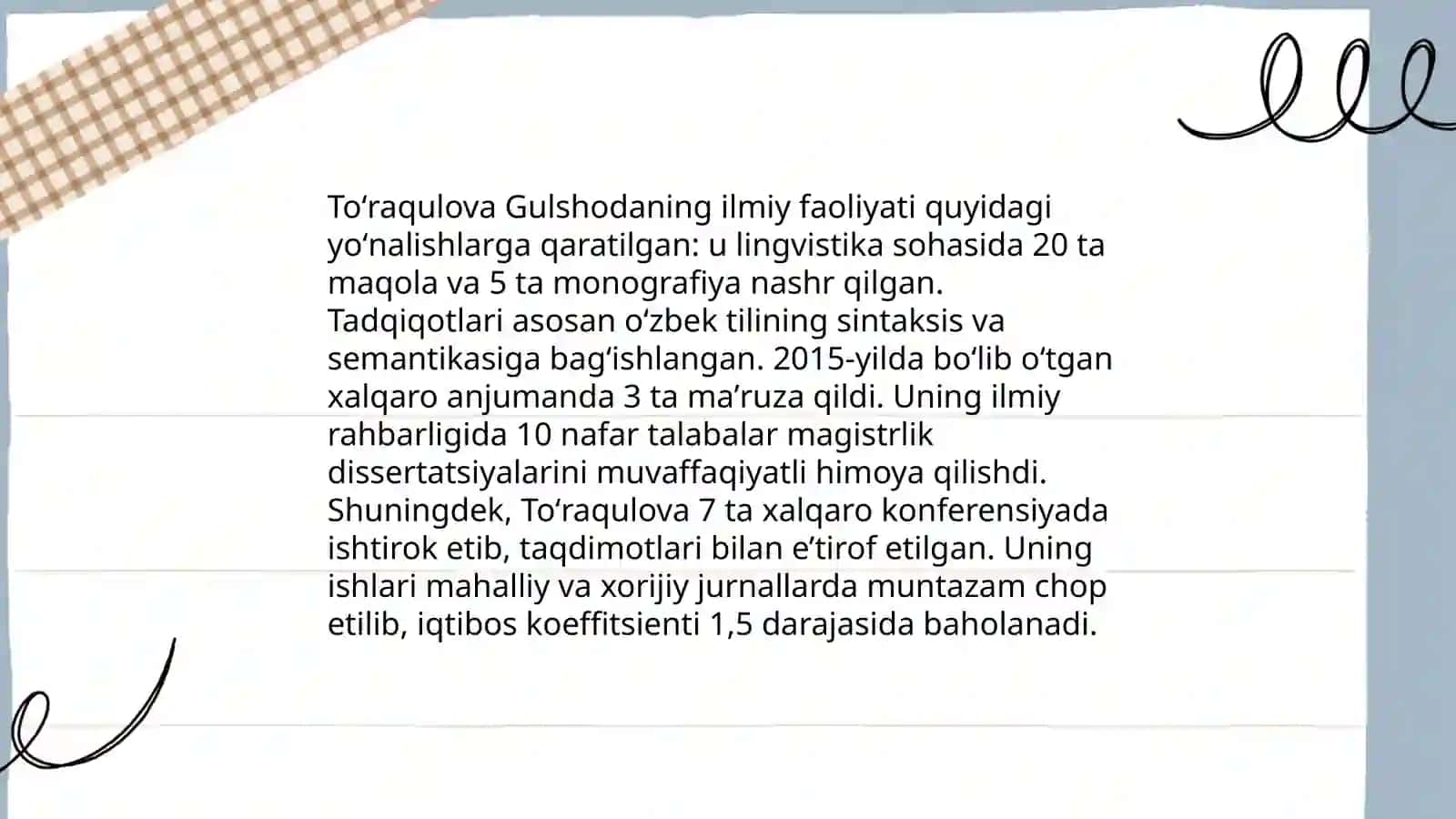Toʻraqulova Gulshodaning tarjimai holi 4