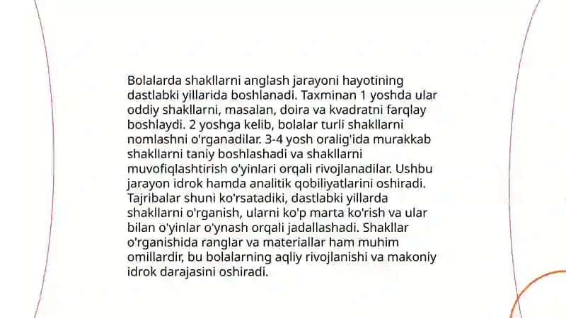 Bolalar predmetlar shakli va geometrik shakllarni idrok qilinishining o'ziga xos xususiyatlari 4