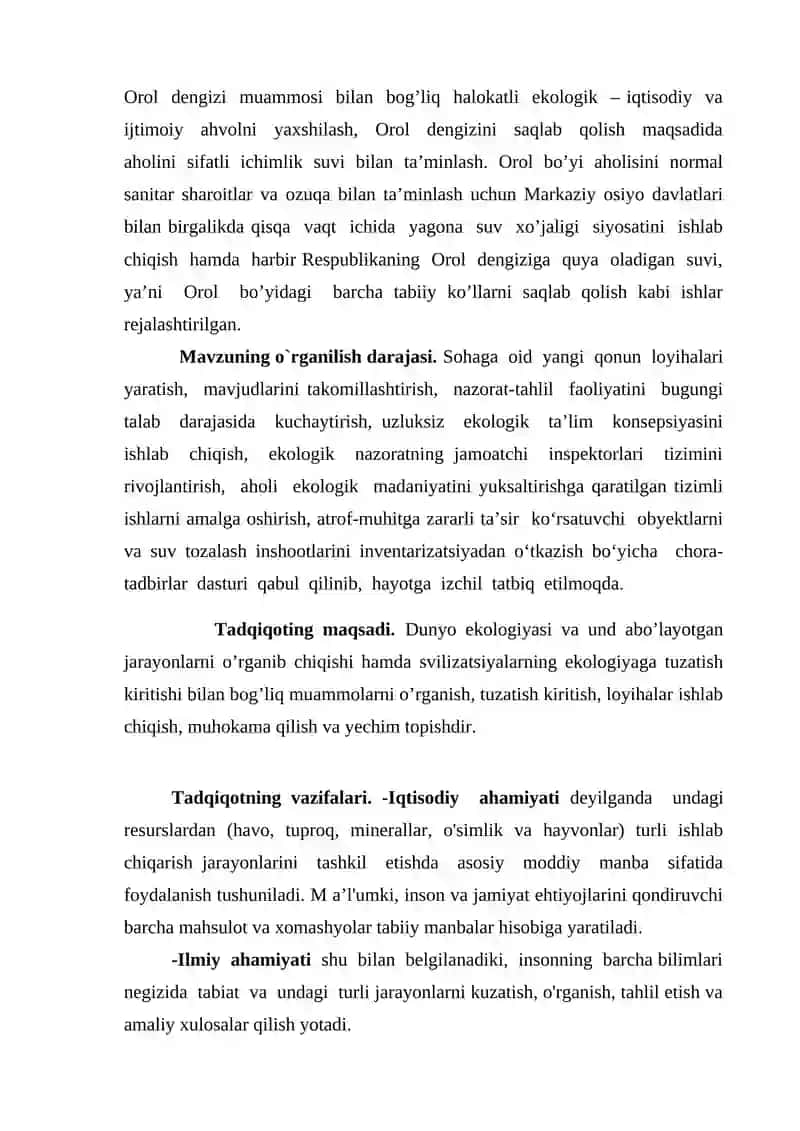 DUNYO EKOLOGIK MUAMMOSI (FAKTLAR, PROGNOZ VA XAVOTIRLAR) 4