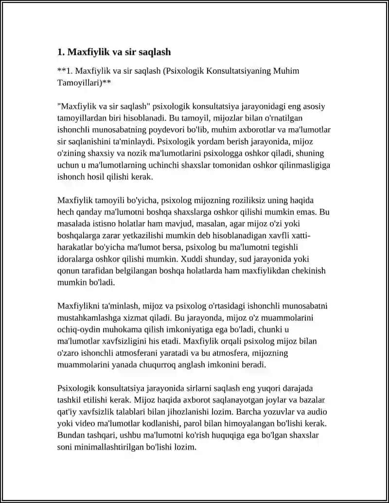 Maxfiylik va sir saqlash (Psixologik Konsultatsiyaning Muhim Tamoyillari) 4